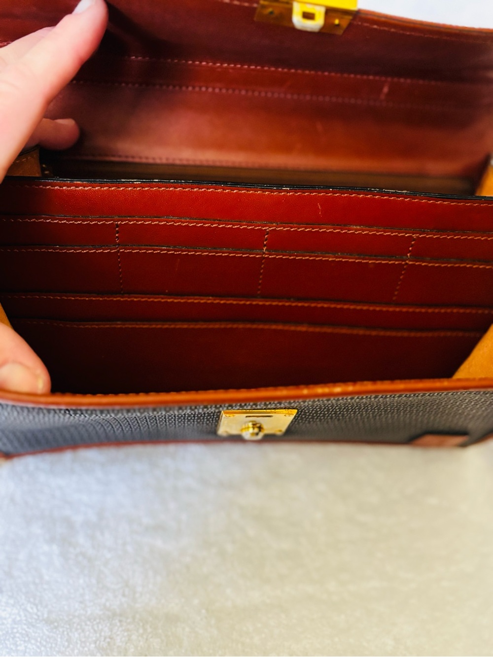 Bally Black Leather Wristlet with Brown Leather Trim and Brass Lock Accent - Picture 6 of 9